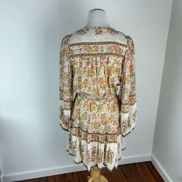 Spell Juniper Playdress Floral Boho Long Sleeve Dress Cream Size S